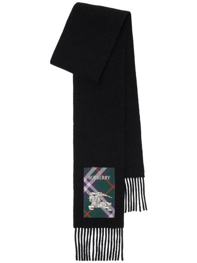 Check Label Cashmere Fringe Scarf Black - BURBERRY - BALAAN 2