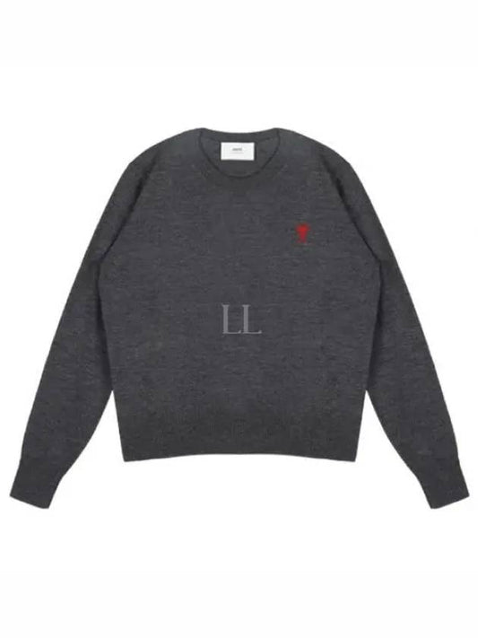 Heart Logo Crew Neck Merino Wool Knit Top Grey - AMI - BALAAN 2