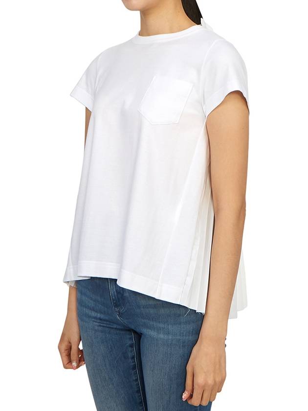 Women's Back Pleated Cotton Short Sleeve T-Shirt White - SACAI - BALAAN 5