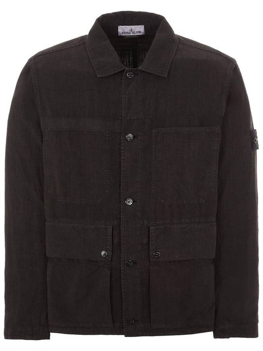 Compass Badge Linen Blend Shirt Jacket Black - STONE ISLAND - BALAAN 2