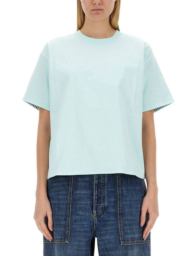 Double Layer Cotton Check Short Sleeve T-Shirt Mint - BOTTEGA VENETA - BALAAN 2