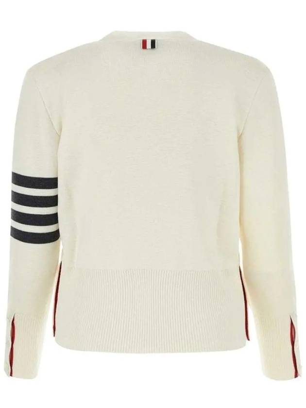 Milano Stitch 4 Bar Classic V Neck Fine Merino Wool Cardigan White - THOM BROWNE - BALAAN.