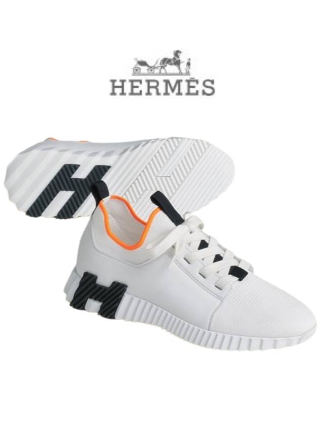 Depart Knit Calfskin Low Sneakers Blanc - HERMES - BALAAN 3