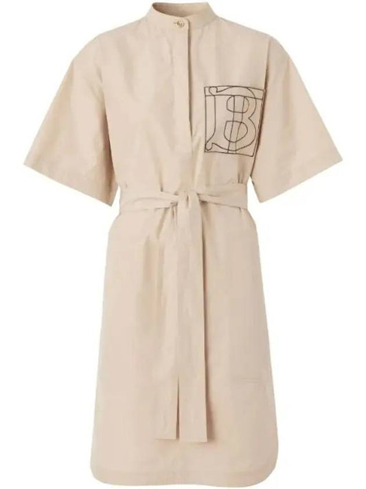 Logo embroidery shirt midi dress beige - BURBERRY - BALAAN 1