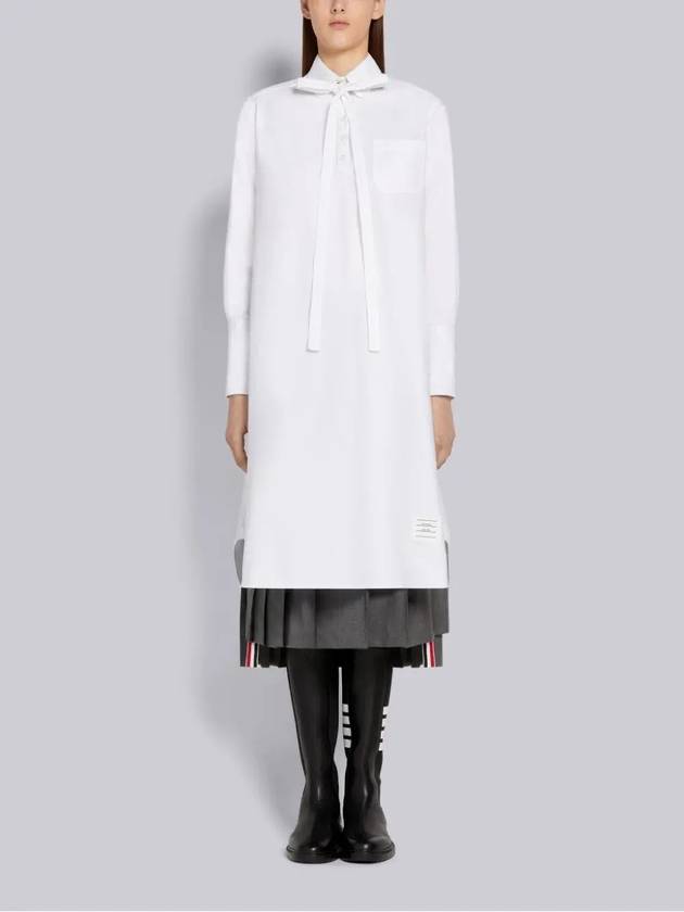 Women's Bow Tie Blouson Shirt Long Dress White - THOM BROWNE - BALAAN.