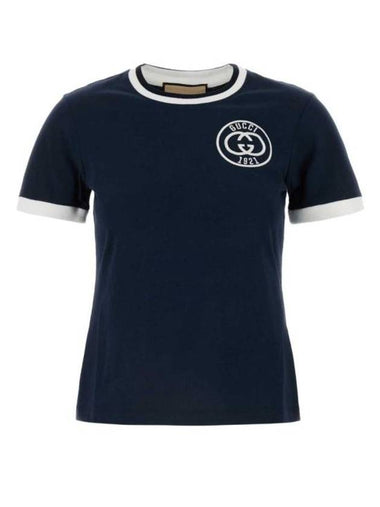 Interlocking G Embroidery Short Sleeve T-Shirt Navy - GUCCI - BALAAN 1