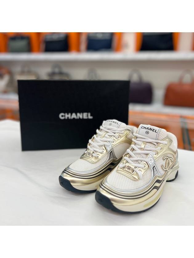 Fabric Laminated Low Top Sneakers Gold - CHANEL - BALAAN 3