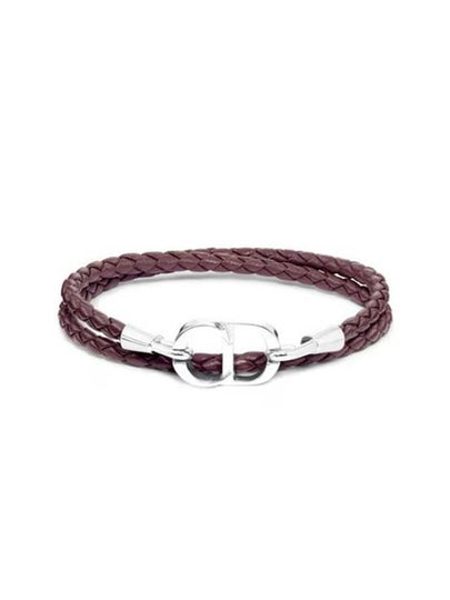 CD Icon Braided Leather Bracelet Burgundy - DIOR - BALAAN 2