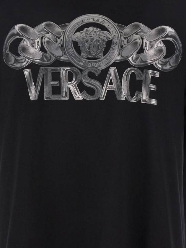 Logo Print Crewneck Short Sleeve T-Shirt Black - VERSACE - BALAAN 4