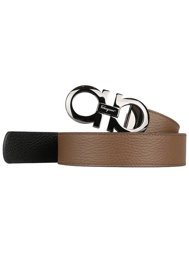 Gancini Reversible Adjustable Leather Belt Cane Sugar Brown Black - SALVATORE FERRAGAMO - BALAAN 3