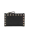 Rockstud Leather Zipper Card Wallet Black - VALENTINO - BALAAN 4