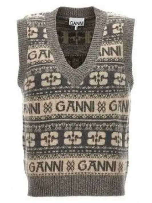 Multi Logo Striped Knit Vest Grey - GANNI - BALAAN 2