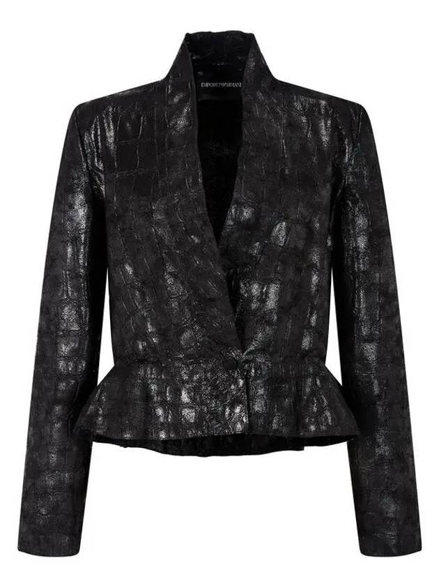 Women s Embossed Leather Peplum Jacket Black 270159 - EMPORIO ARMANI - BALAAN 1