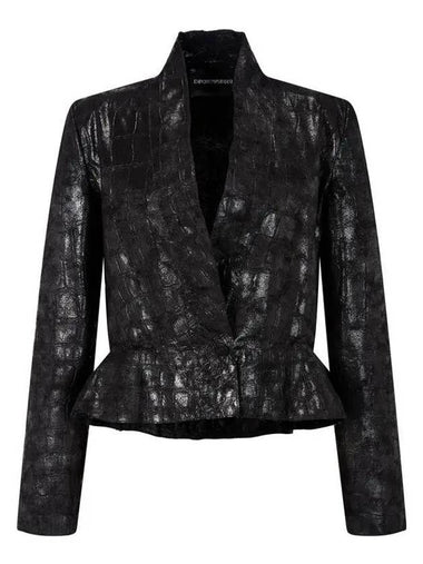 Women s Embossed Leather Peplum Jacket Black 270159 - EMPORIO ARMANI - BALAAN 1