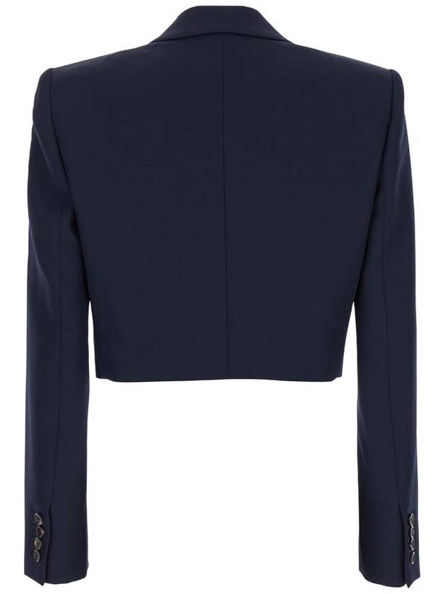 'Spencer' Blue Single-Breasted Crop Jacket In Grain De Poudre Wool Woman - CHLOE - BALAAN 2