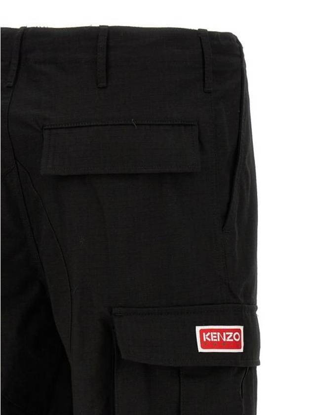 Paris Label Flap Pocket Workwear Cargo Cotton Straight Pants Black - KENZO - BALAAN 5