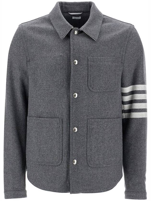 Stripe Detail Button Wool Jacket Grey - THOM BROWNE - BALAAN 2