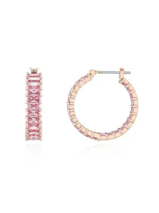 Matrix Baguette Cut Hoop Earrings Rose Gold Pink - SWAROVSKI - BALAAN 1