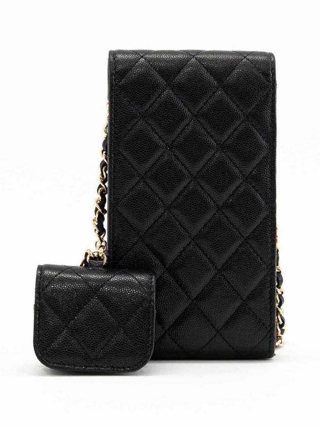 Classic Phone Holder AirPod Case Chain Mini Bag Black Champagne Gold AP2742 - CHANEL - BALAAN 4