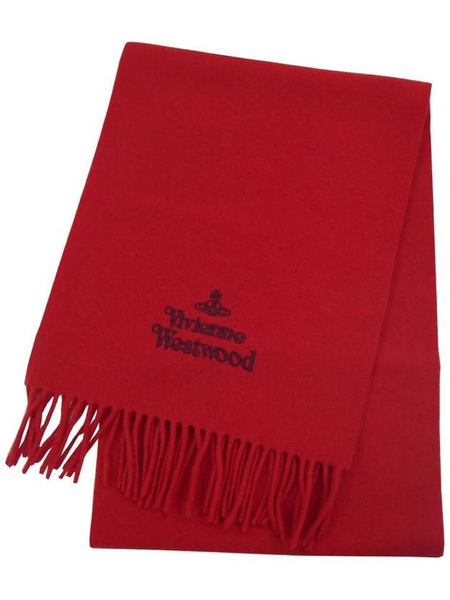 Logo Wool Fringe Muffler Red - VIVIENNE WESTWOOD - BALAAN 2