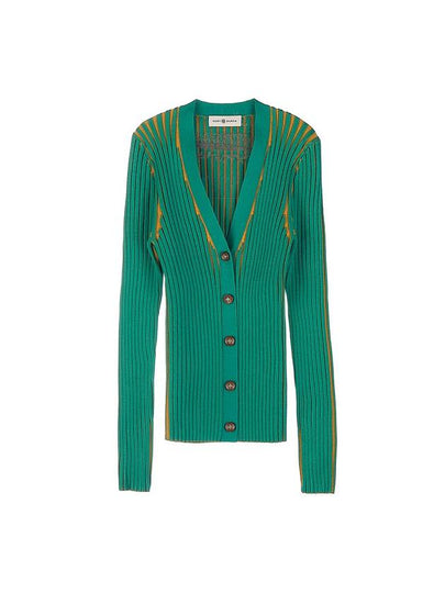 Women's Two-Tone Stretch Cardigan Green - TORY BURCH - BALAAN 2