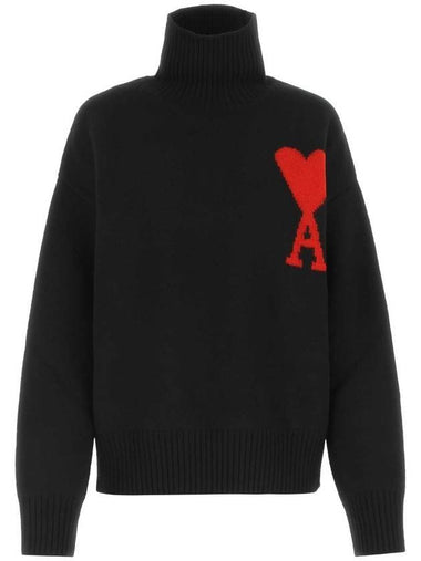 Heart Logo Knit Turtleneck Black - AMI - BALAAN 1