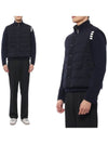 Men's Reversible Padded 4 Bar Funnel Neck Merino Jersey Padding Jacket Navy - THOM BROWNE - BALAAN 3