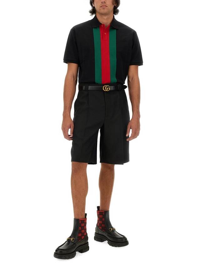 Web Wool Blend Shorts Black - GUCCI - BALAAN 3