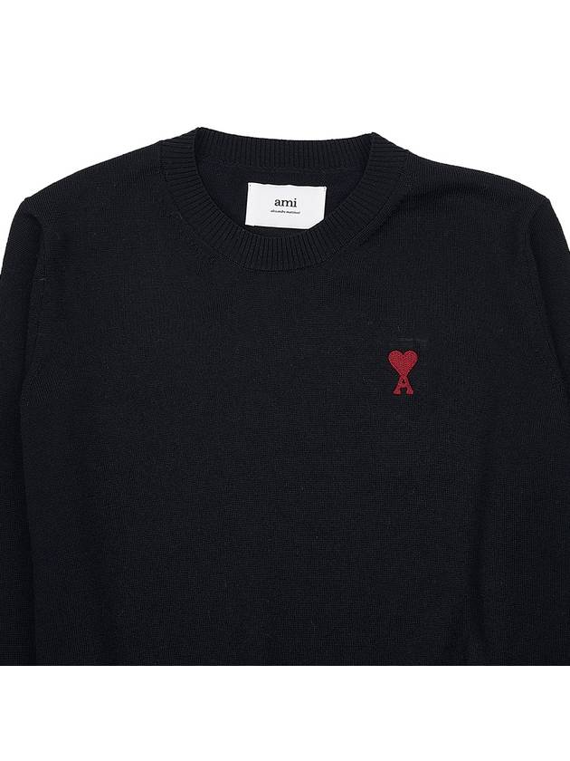 Heart Logo Crew Neck Merino Wool Knit Top Black - AMI - BALAAN 4