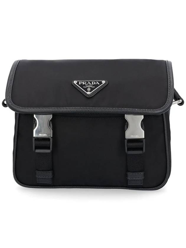 Triangle Logo Re-Nylon Saffiano Leather Cross Bag Black - PRADA - BALAAN 3