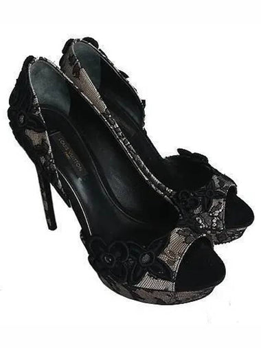 Black Flower Monogram Skin Color Gaboshi Heel Women s Shoes No 225 230 - LOUIS VUITTON - BALAAN 1