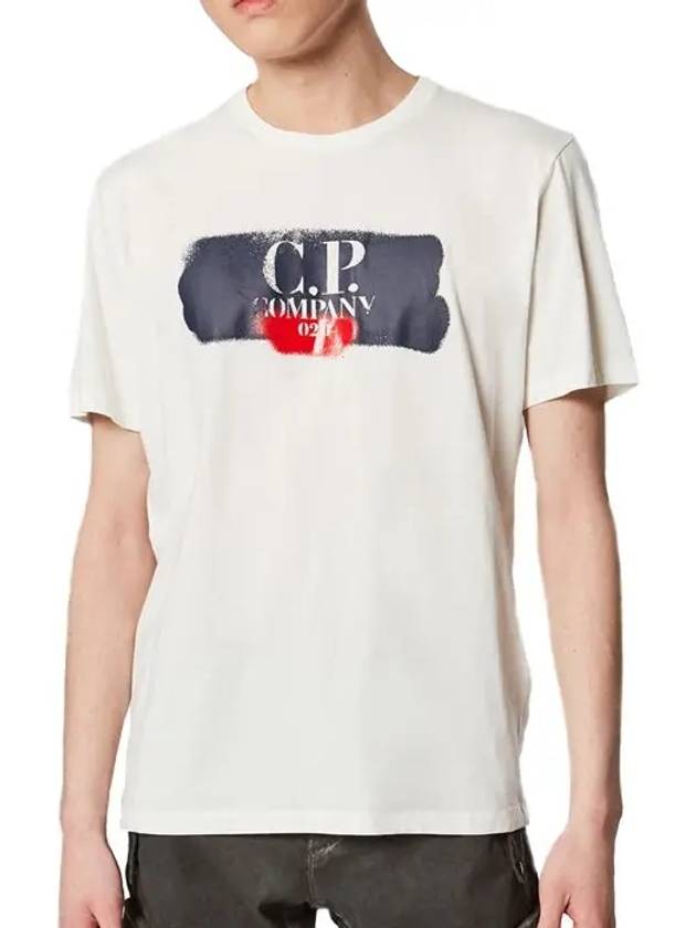 Men's Front Drawing Logo Short Sleeve T-Shirt White - CP COMPANY - BALAAN 3