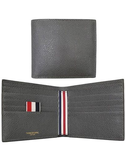 Pebble Grain Leather Half Wallet Grey - THOM BROWNE - BALAAN 2