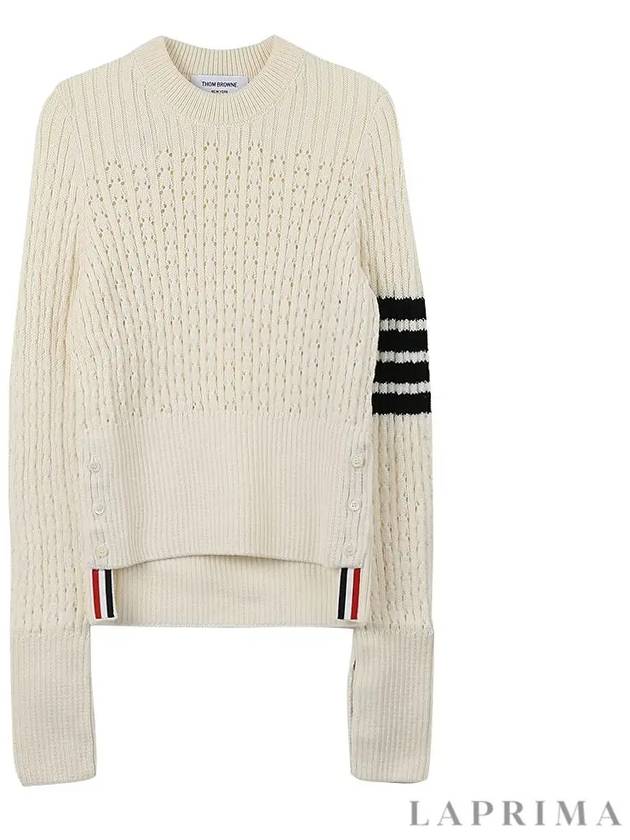 4 Bar Pointelle Knit Top White - THOM BROWNE - BALAAN 9