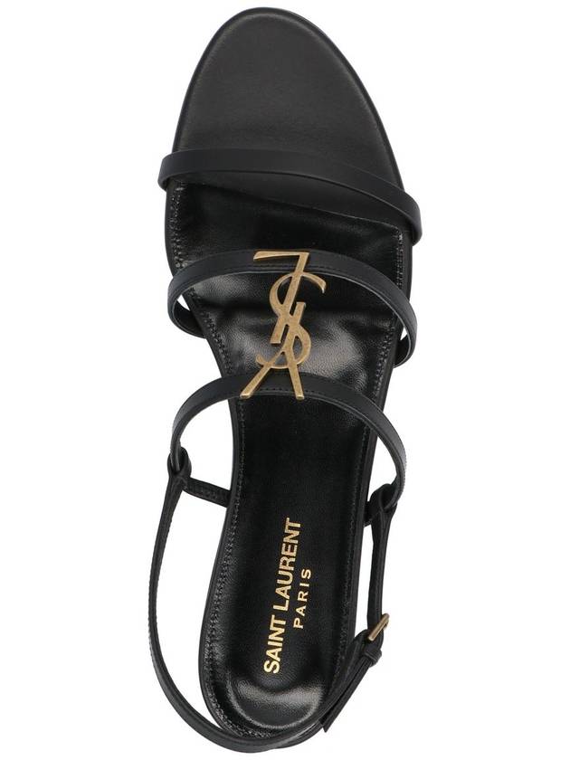 Women's Smooth Leather Gold Tone Monogram Detail Cassandra Flat Sandals Black - SAINT LAURENT - BALAAN 9