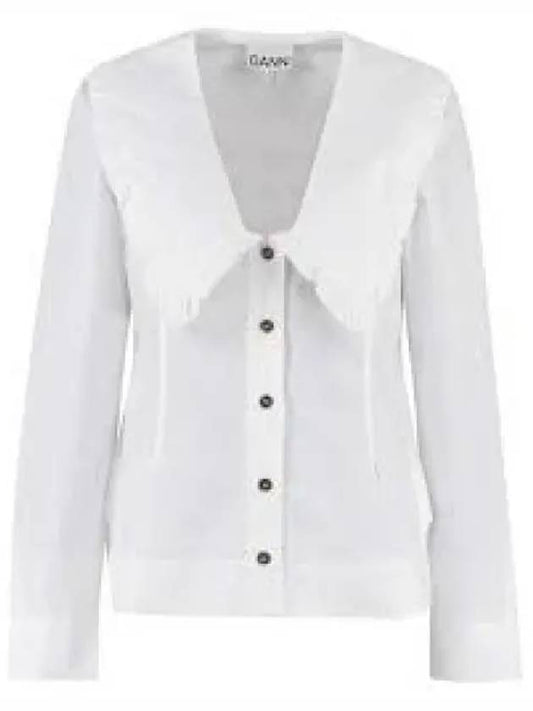 Women's Wide Collar Plunge Neck Cotton Shirt White - GANNI - BALAAN 2