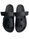 Hermes Chypre H Logo Calfskin Sandals Black - HERMES - BALAAN 6