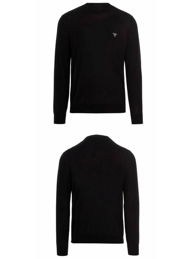 Superfine Crew neck Wool Knitted Sweater Black - PRADA - BALAAN 6