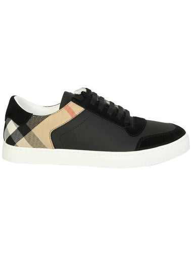 House Check Leather Suede Low Top Sneakers Black - BURBERRY - BALAAN 1