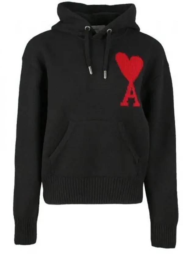 Big Heart Logo Wool Hoodie Black - AMI - BALAAN 2