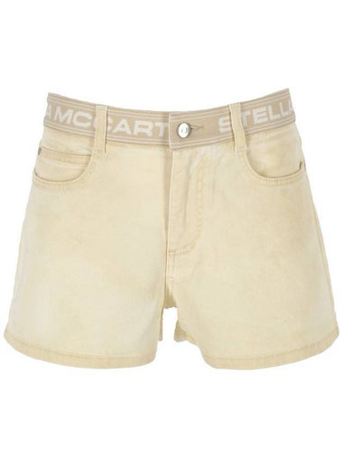 Women's Logo Waistband Denim Shorts Yellow - STELLA MCCARTNEY - BALAAN 1