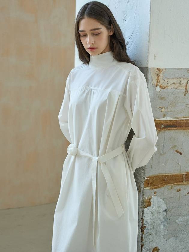 High neck belted dress ivory - MITTE - BALAAN 6