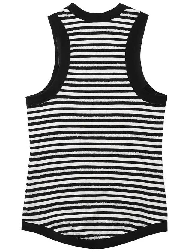 Logo Embroidered Striped Cotton Sleeveless White Black - SAINT LAURENT - BALAAN 3