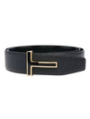 T-buckle reversible leather belt black - TOM FORD - BALAAN.