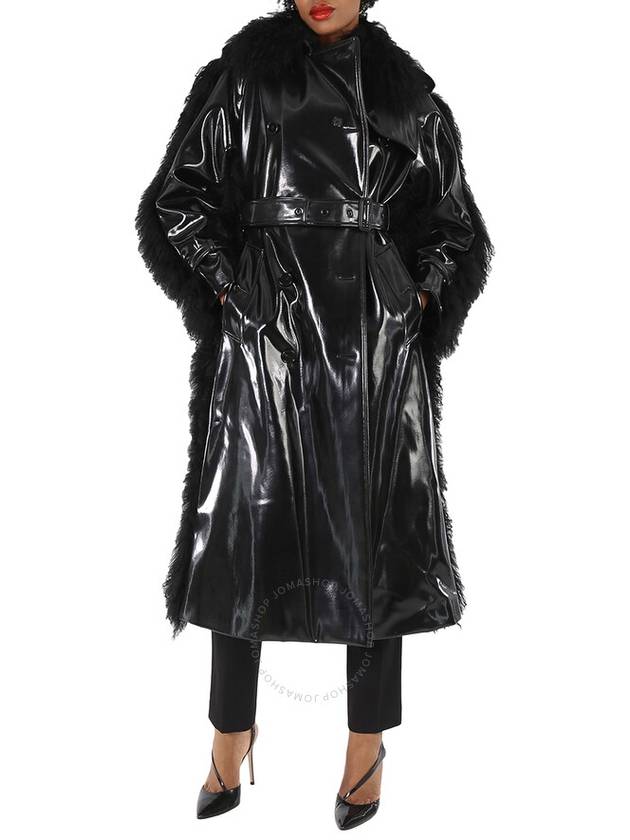 Burberry Ladies Black Shearling Trim Plastic Trench Coat, Brand Size 6 (US Size 4) - BURBERRY - BALAAN 1