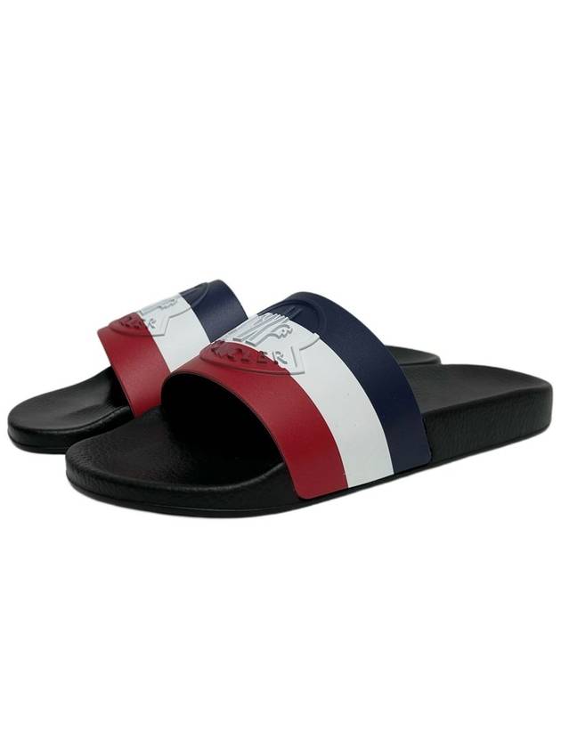 Basil Logo Emboss Striped Slippers Black - MONCLER - BALAAN 2