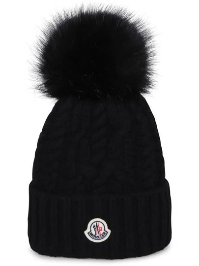 Logo Patch Wool Cashmere Blend Beanie Black - MONCLER - BALAAN 2