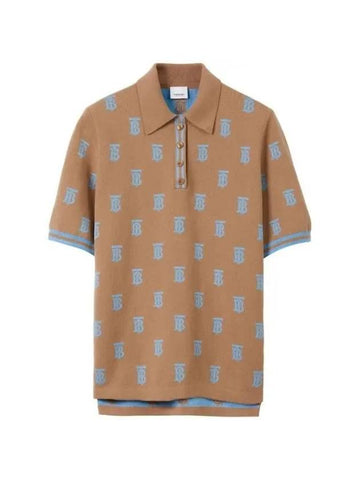 Monogram Short Sleeve Polo Shirt Camel - BURBERRY - BALAAN 1