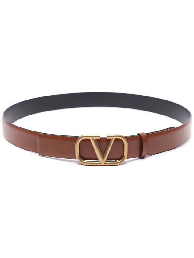Signature V Logo Leather Belt Brown - VALENTINO - BALAAN 3