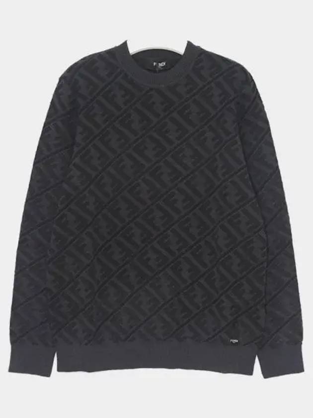 Men's Regular Fit Crew Neck Wool Knit Top Black Grey - FENDI - BALAAN 2